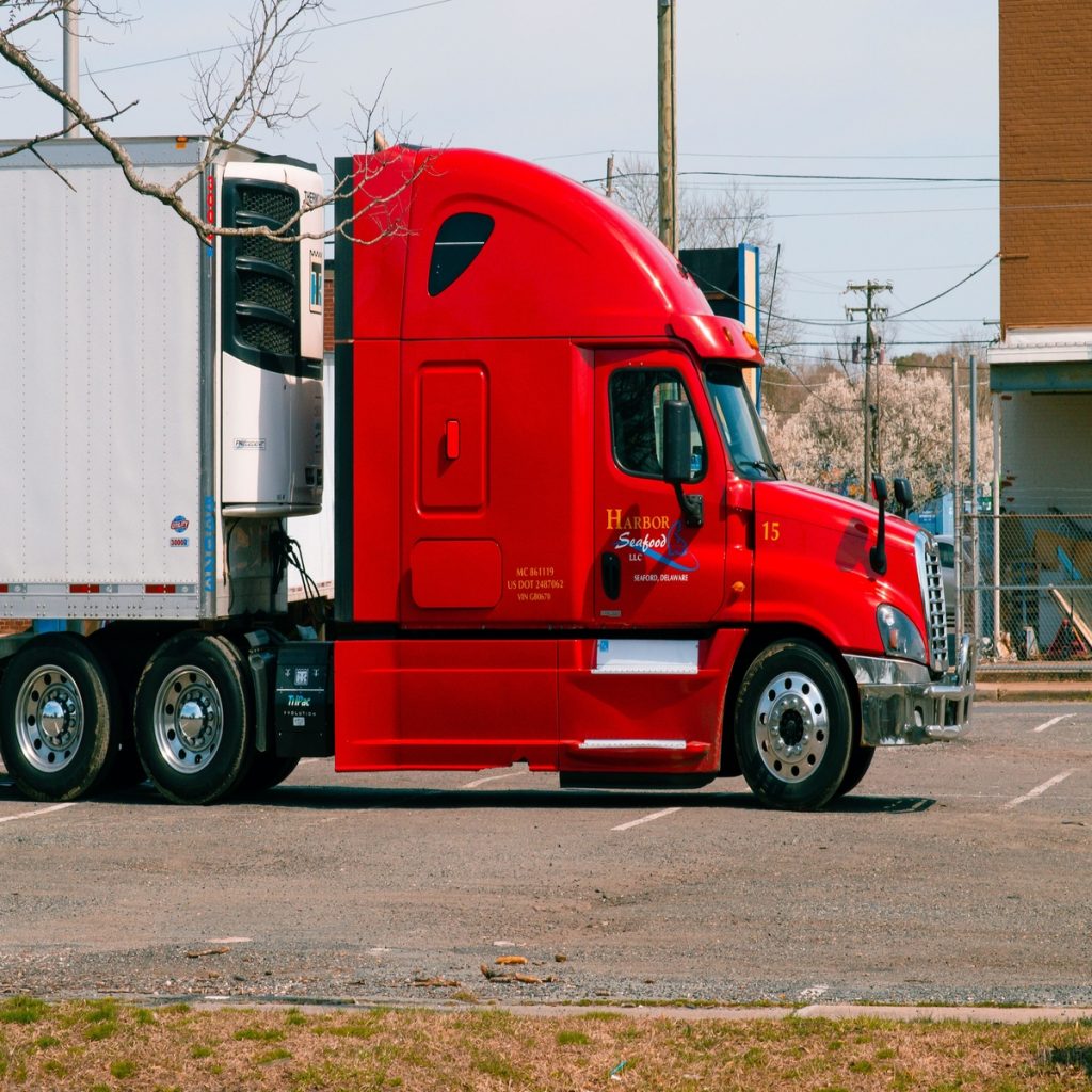 Red tractor trailer